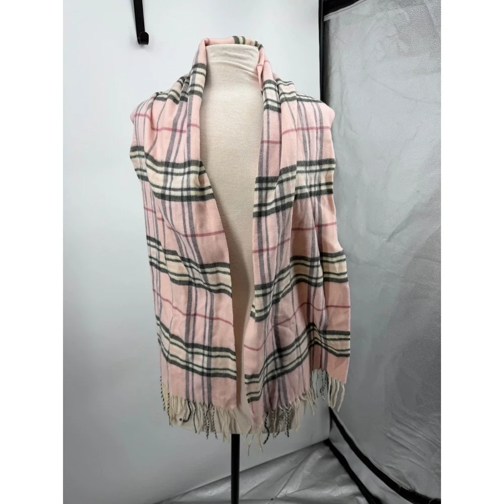 Unbranded Plaid Check Scarf Womens OS Pink Fringe Soft Lightweight Wrap